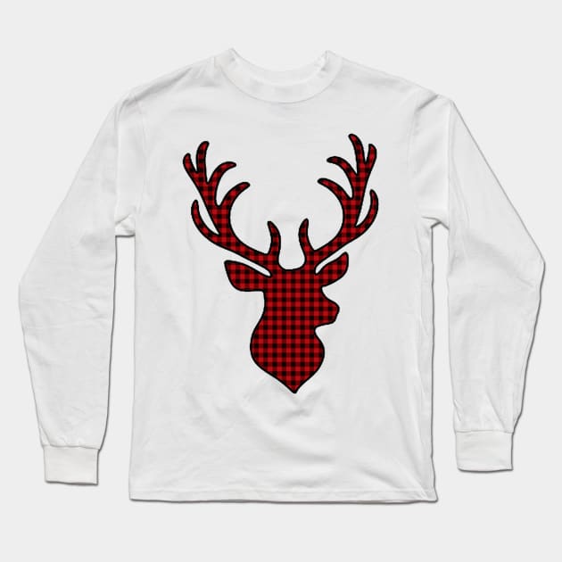 Plaid Deer Silhouette Long Sleeve T-Shirt by TripleTreeAdv